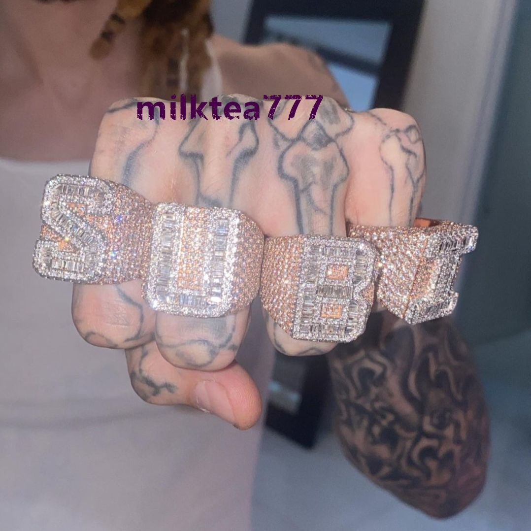Luxury Custom Silver Moissanite Iced out Prestige Letter Ring VVS Diamond Hip Hop for Engagement or Wedding Custom Jewelry