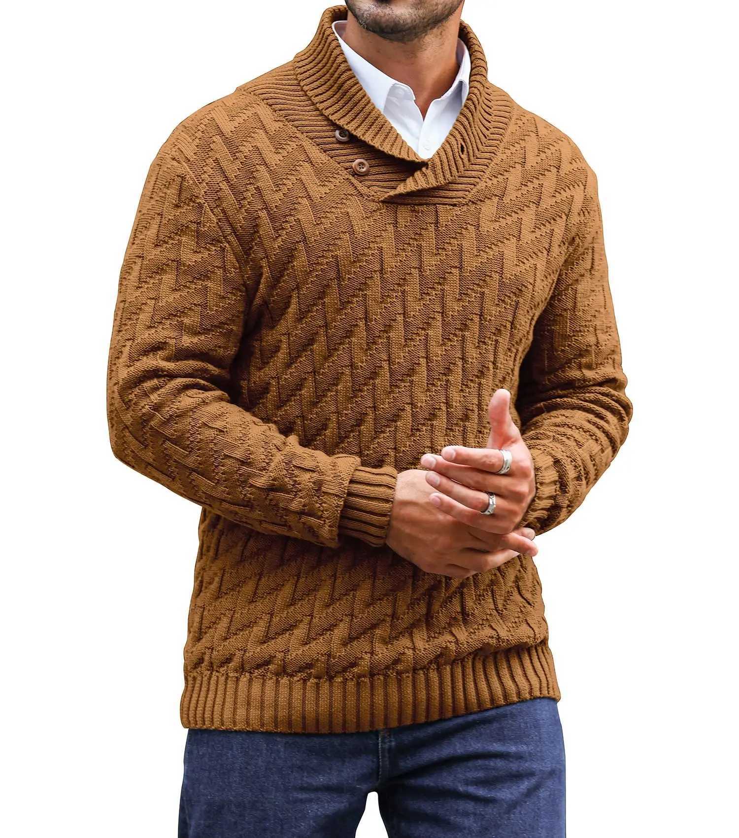 Mens Sweater Spring Shawl Collar Pullover Solid Color Sweater Casual Cable Knit Button-Up Pullover High Quality Tops US Size W251205