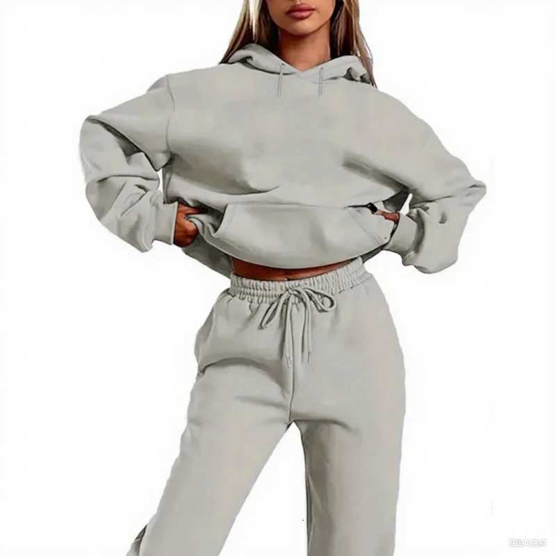 New Men Women Tracksuit Hoodies Casual Solid Color Thick Pullover and Long Pant 2-piece Set Men Autumn Fleece Jogger Sports Suit X2512051