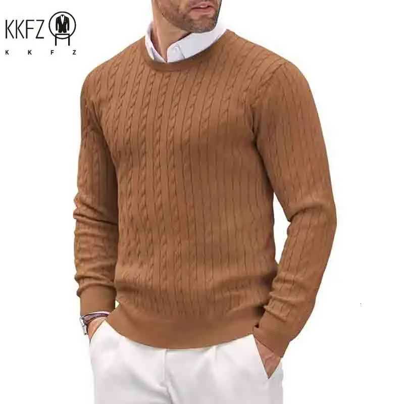 2025 New Mens Casual Sweater Round Neck Long Sleeve Knitted Sweater Diamond Pattern Fashion Versatile Top W251205