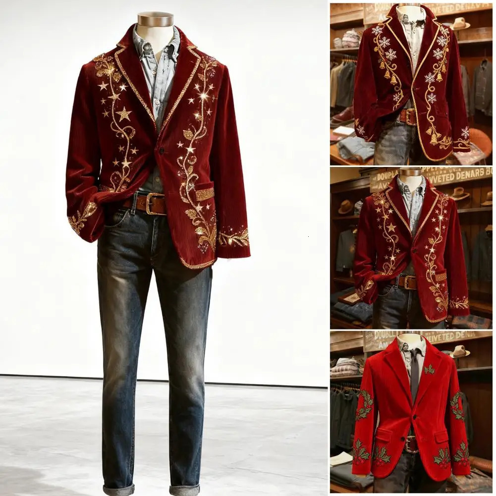 Burgundy Corduroy Suit Coat Mens Corduroy Suit Coat Slim Fit Single-breasted Jacket Vintage Holiday Sport Coat 3d Christmas 251204