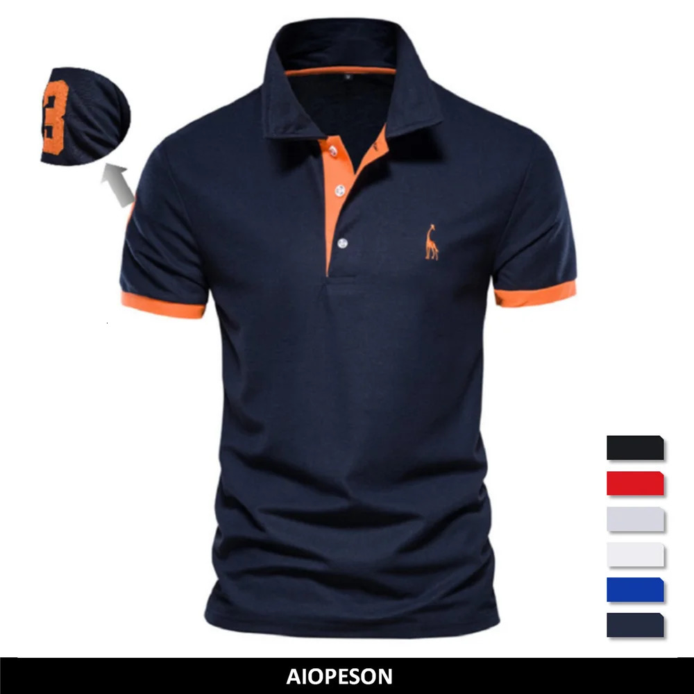 AIOPESON Embroidery 35 Cotton Polo Shirts for Men Casual Solid Color Slim Fit Mens Polos Summer Fashion Men Clothing 251203