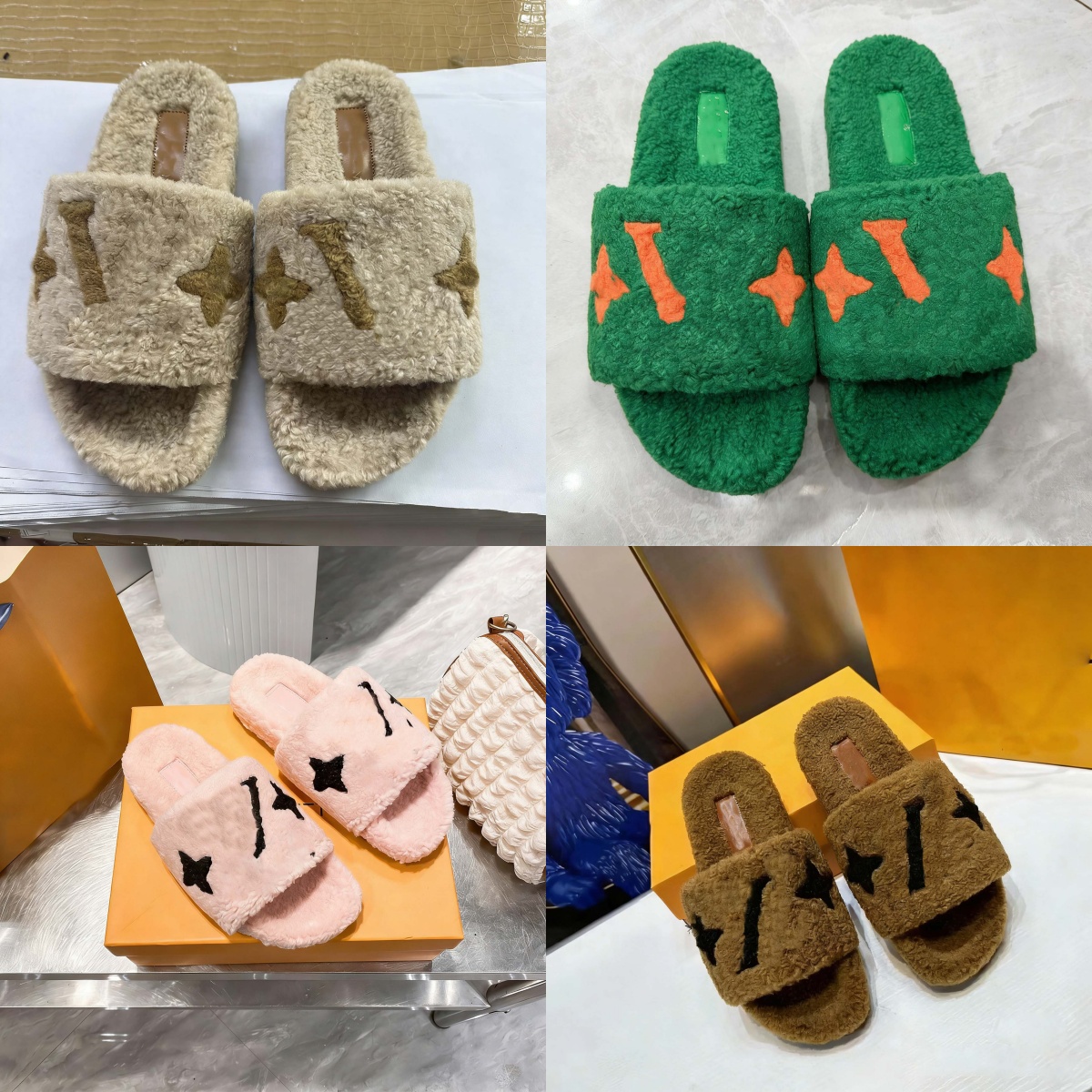 Pantoufles de créateurs Pantoufles d'hiver chaudes Pantoufles à bout ouvert Agneau Chunky diapositives en peluche pantoufles de laine Pantoufles