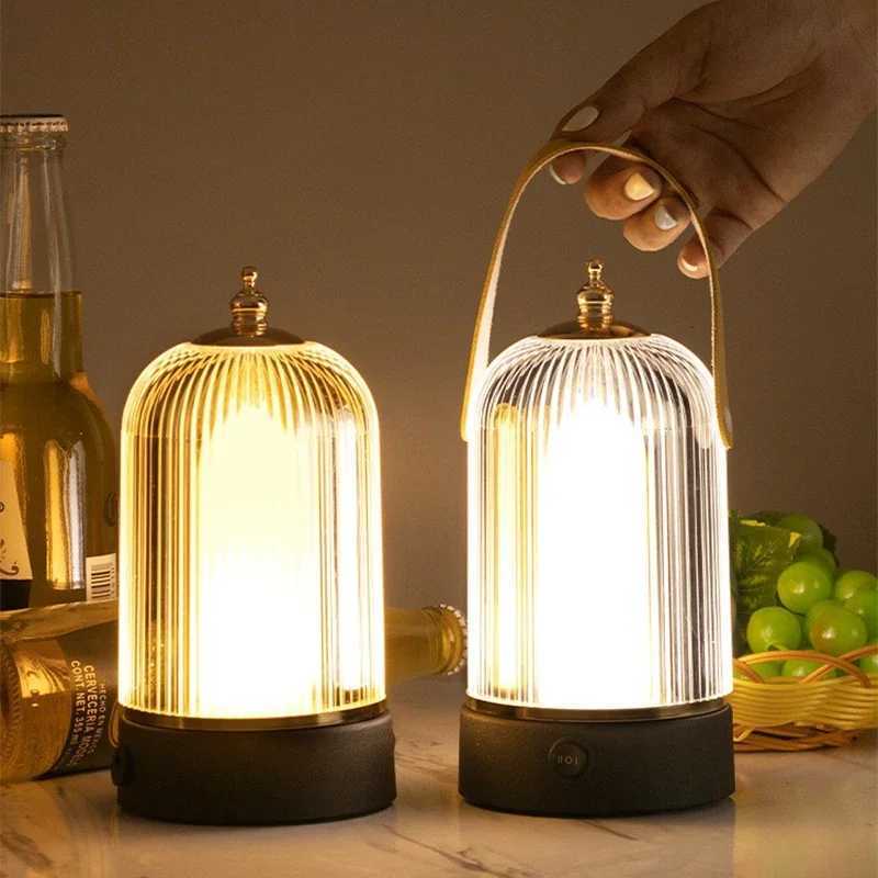 Rétro LED lampe de table portable cage à oiseaux poignée tactile batterie type-c pour bar café camping chambre chevet veilleuse lampe de bureau M