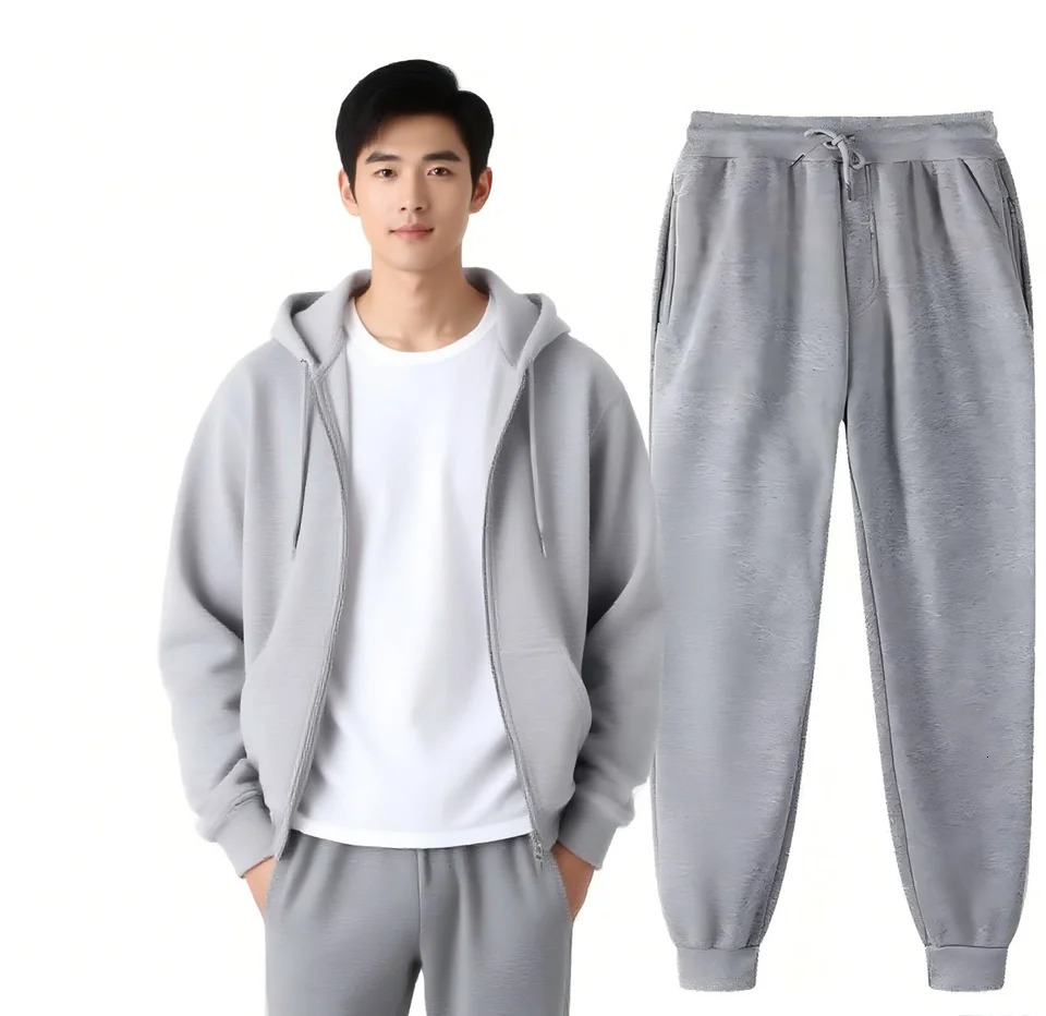 Men Women Tracksuit Hoodies Casual Solid Color Thick Pullover and Long Pant 2-piece Set Men Autumn Fleece Jogger Sports Suit 251204