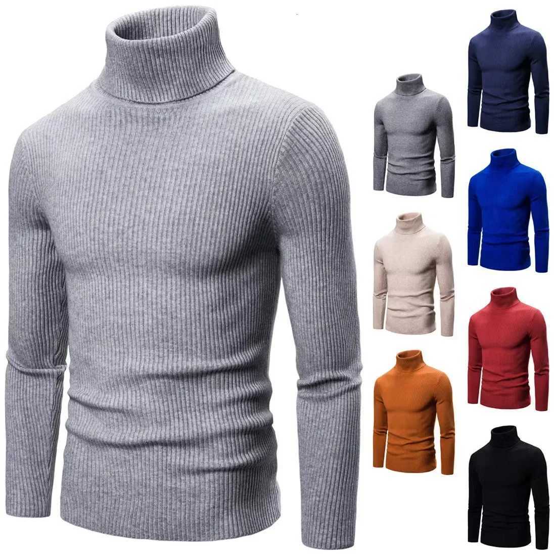 Hommes pulls hauts pulls à col roulé solide tricoté à manches longues décontracté haut régulier tricot épais épissure Slim Fit automne hiver W251