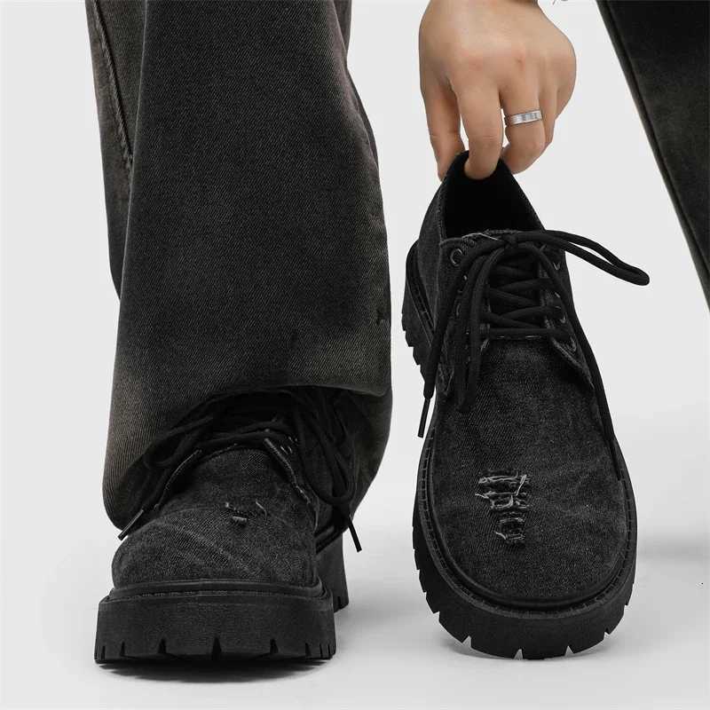 Mens Work Derby Shoes - Original Design Trendy Chunky Sole Shoes for Spring Autumn Breathable British Style Thick-Sole Snea W251205