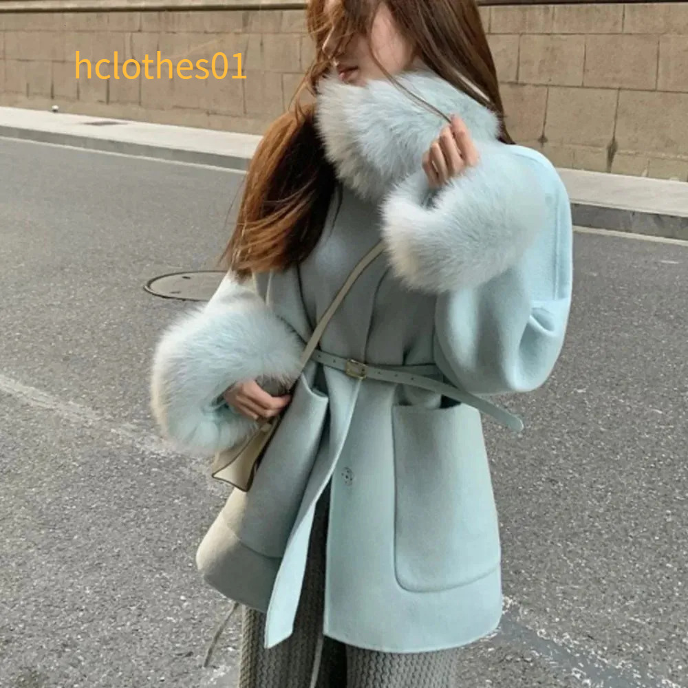 Removeable Natural Fox Collar Fur 2025 New Autumn Winter Soft Woolen Coats Cuffs Double-Sided Wool Overcoats Korean Fashion
