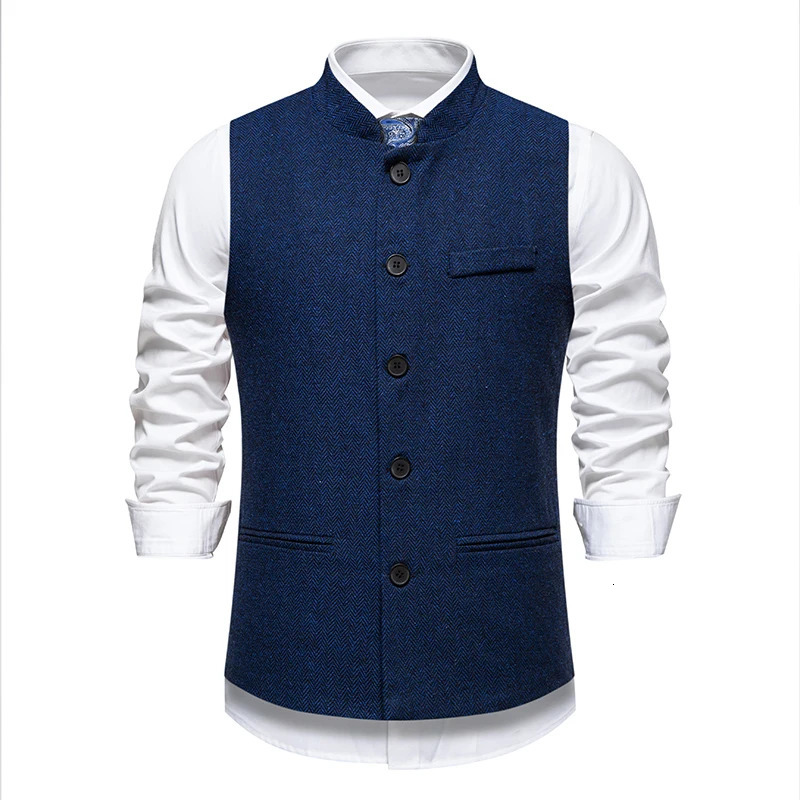 Mens Suit Vest Elegant Sleeveless Stand Collar Business Button Slim Fit Herringbone Waistcoat For Wedding 251203