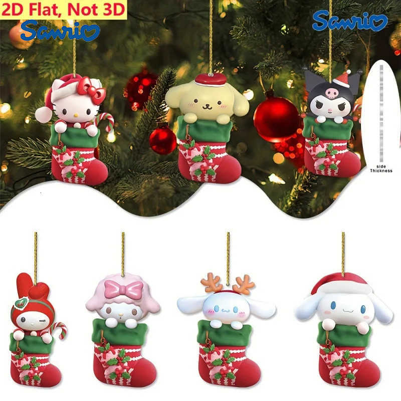 Sanrio Hello Kitty Kuromi Cinnamoroll Christmas Tree Ornaments Anime 2D Flat Acrylic Pendant Kids Bedroom Hangings Home Decor Toys Gift H251205-image-1087316861