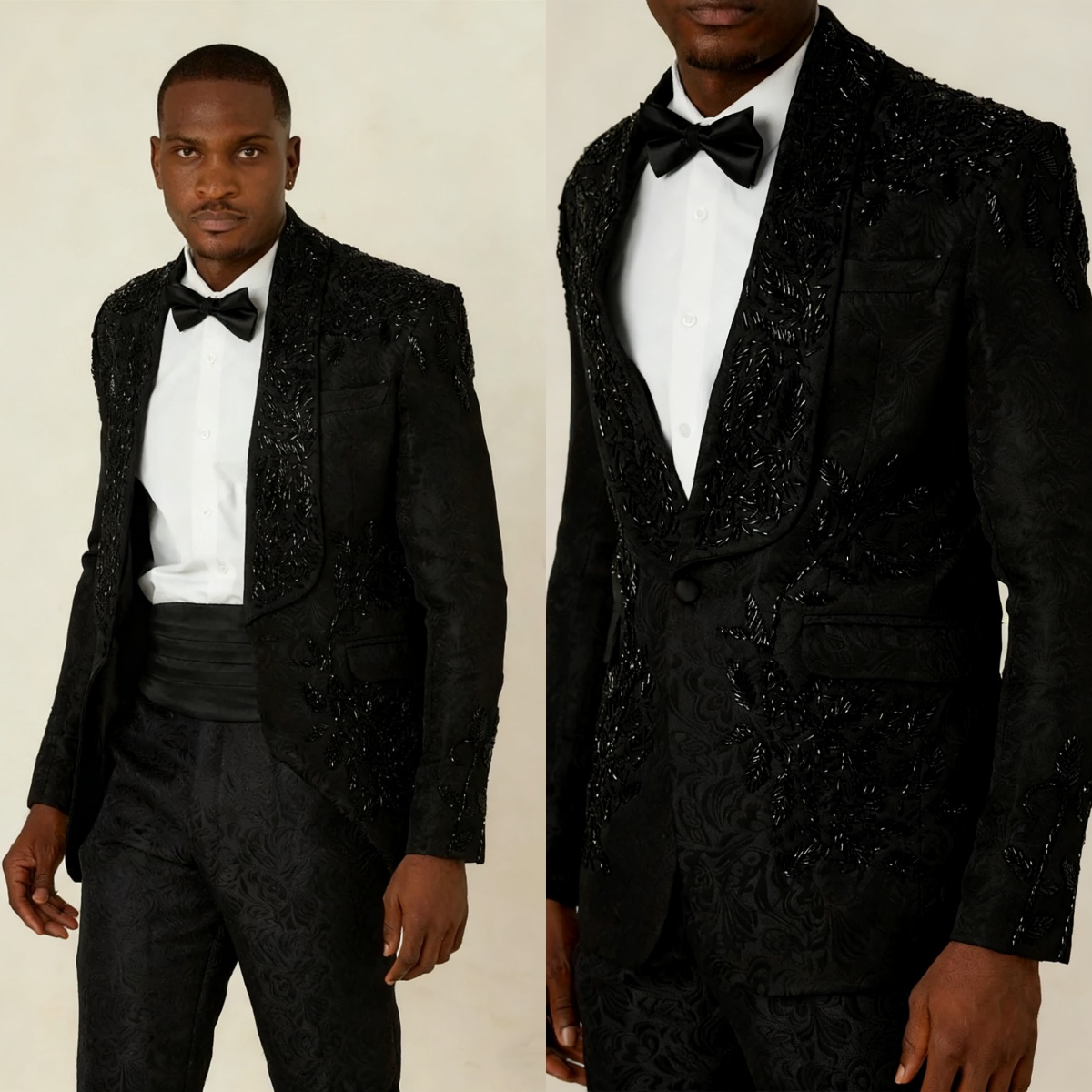 Costume de mode pour hommes, blazer en jacquard pour marié, ensemble 2 pièces, châle, revers, perles, un bouton, manteau de smoking, soirée, bal,