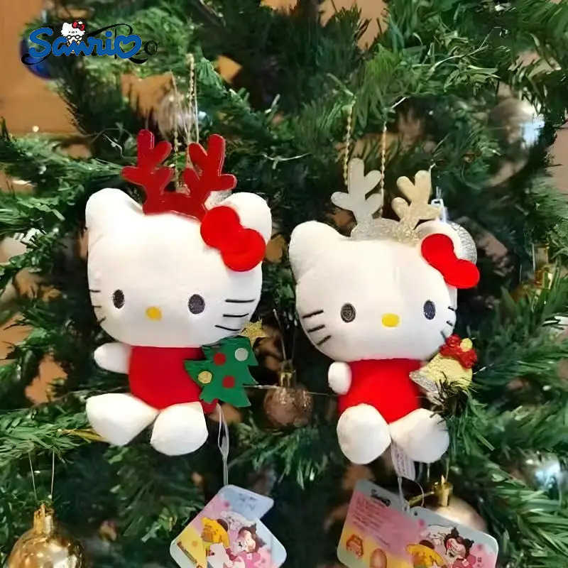Sanrio Cute Hello Kitty Christmas Tree Pendant Plush Doll Keychain Christmas Decorations Cartoon Backpack Pendant Girls Gift H251205-image-1087316605