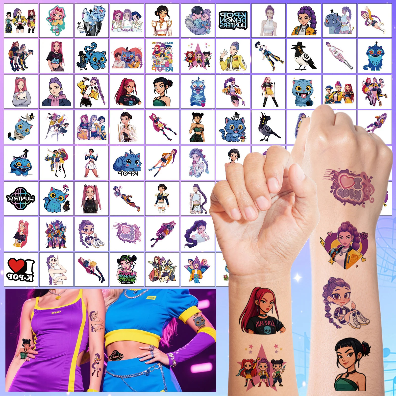 40 pièces KPOP sorcière chasse Anime dessin animé temporaire tatouage autocollants ensemble créatif enfants cadeau marchandise Collection pour le
