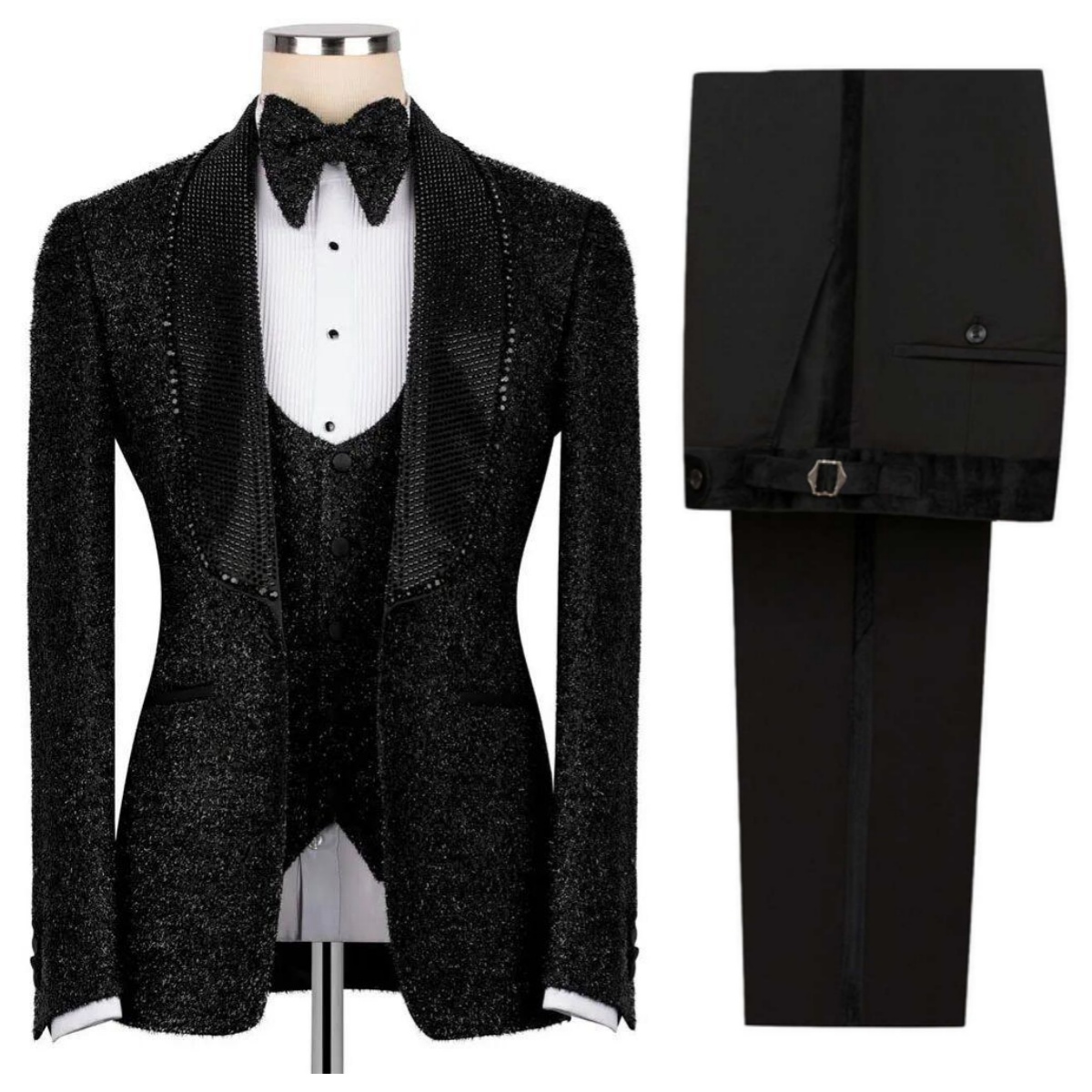 Costume de luxe pour hommes, Tuxedos, châle à revers, un bouton, ensemble 3 pièces scintillant, veste, gilet, pantalon, soirée, marié, personnali