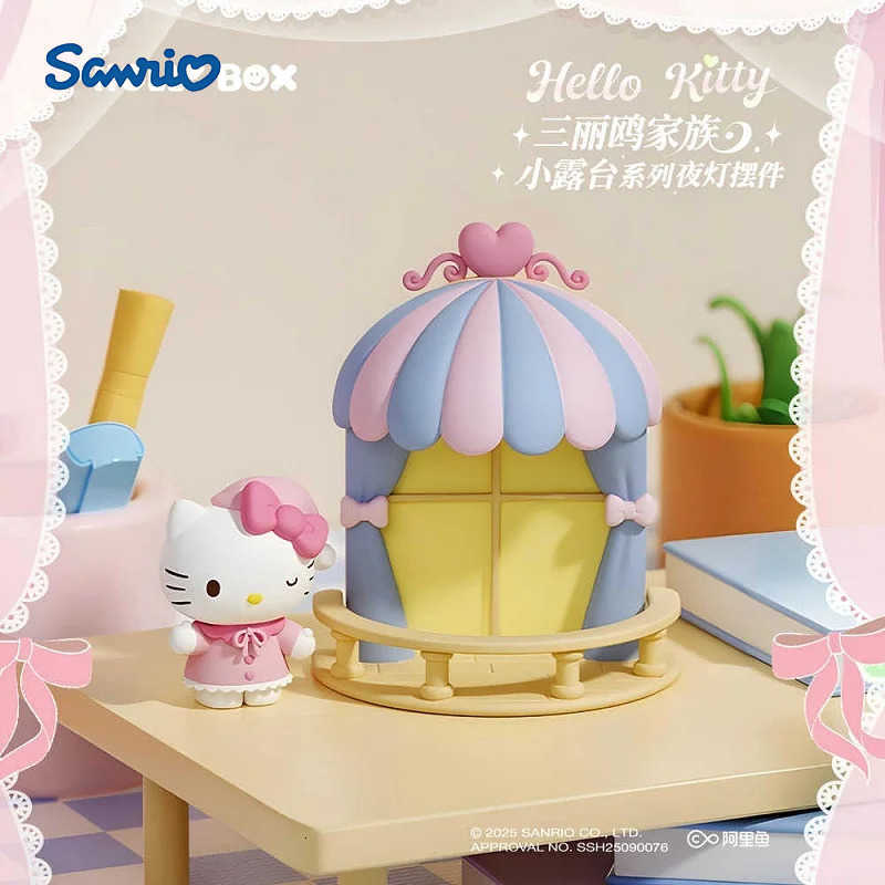Sanrio Genuine Family Terrace Night Light Hello Kitty Kuromi Cinnamoroll Refrigerator Sticker Anime Accessories Toy Display Gift H251205-image-1087346378