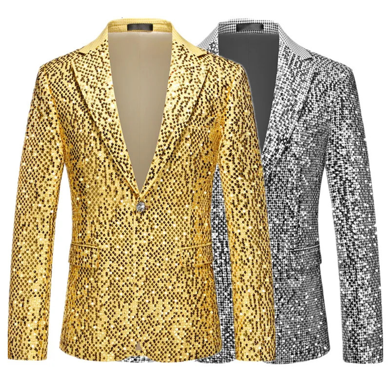 Costume à paillettes pour hommes, costume de fête de Banquet de mariage, or/argent, chanteur de mode, hôte de Performance sur scène, Blazer 25120
