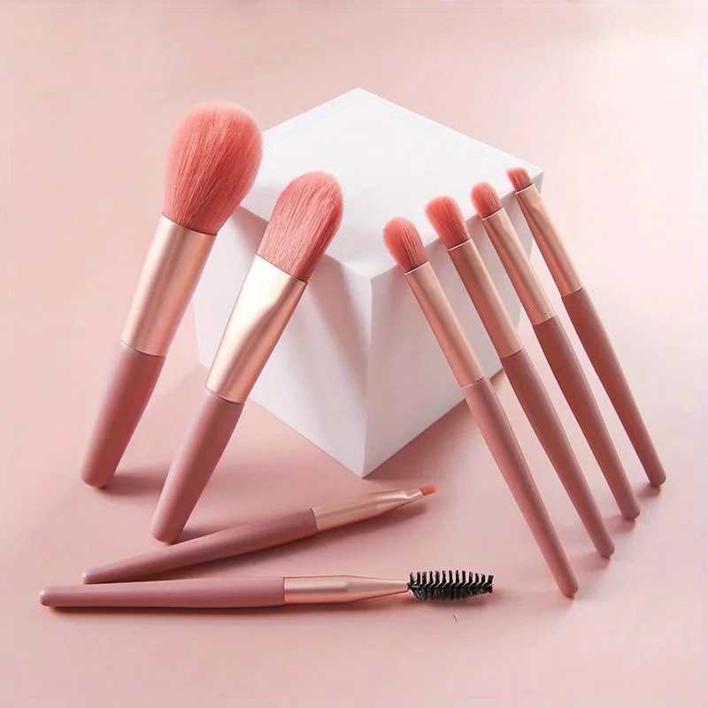 8pcs mini portable makeup brush beginner Macaron plastic handle makeup brush travel makeup brush foundation make-up brushT251205-image-1087323564