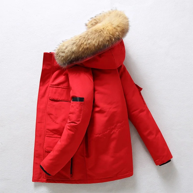 Hommes hiver doudoune mode poche grand col de fourrure coupe-vent Parka femmes extérieur Ski blanc canard vers le bas manteau chaud 251203