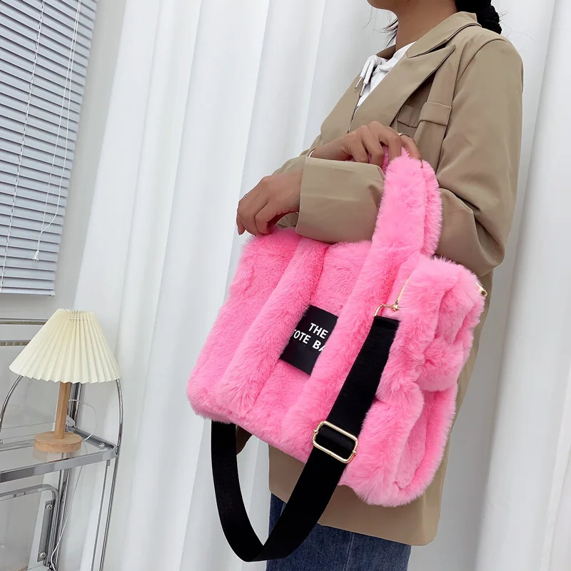 2025 Faux Fur Tote Bag for Women Handbags Autumn Winter Plush Shoulder Crossbody Bags Shopper Purses New 251204