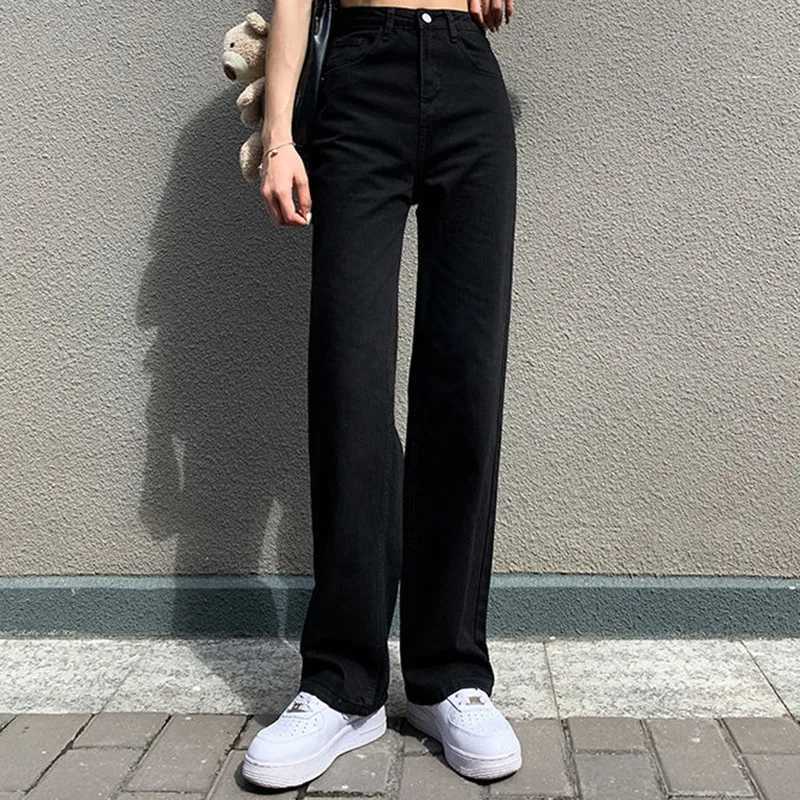 Ins Narrow Edition Woman Loose Trousers Female Students Versatile Denim Pants Lady Black Casual Preppy Style Wide Leg Jeans SizeT251205