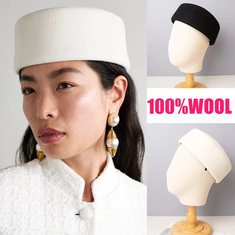 Autumn Winter Womens Hard Top Beret Hat White Black Wool Felt Pillbox Hat Fashion Retro Fascinating Hostess Formal er Cap251201