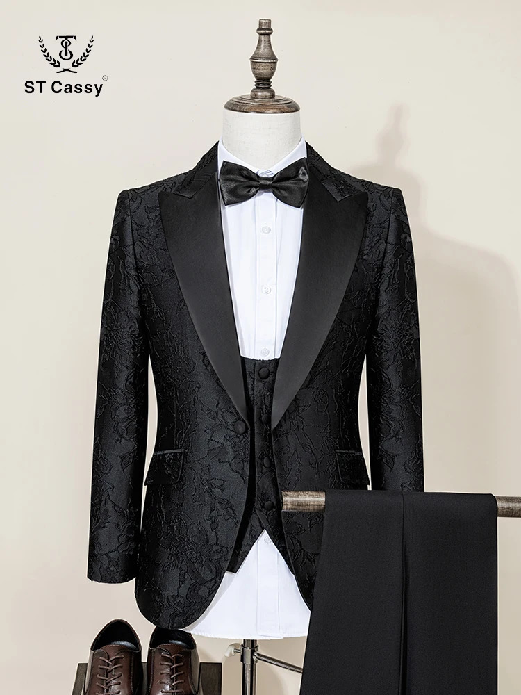 ST Cassy haute qualité rétro sculpture robe de soirée coupe ajustée smoking costume de bal mode noir mâle marié mariage trois pièces 251203