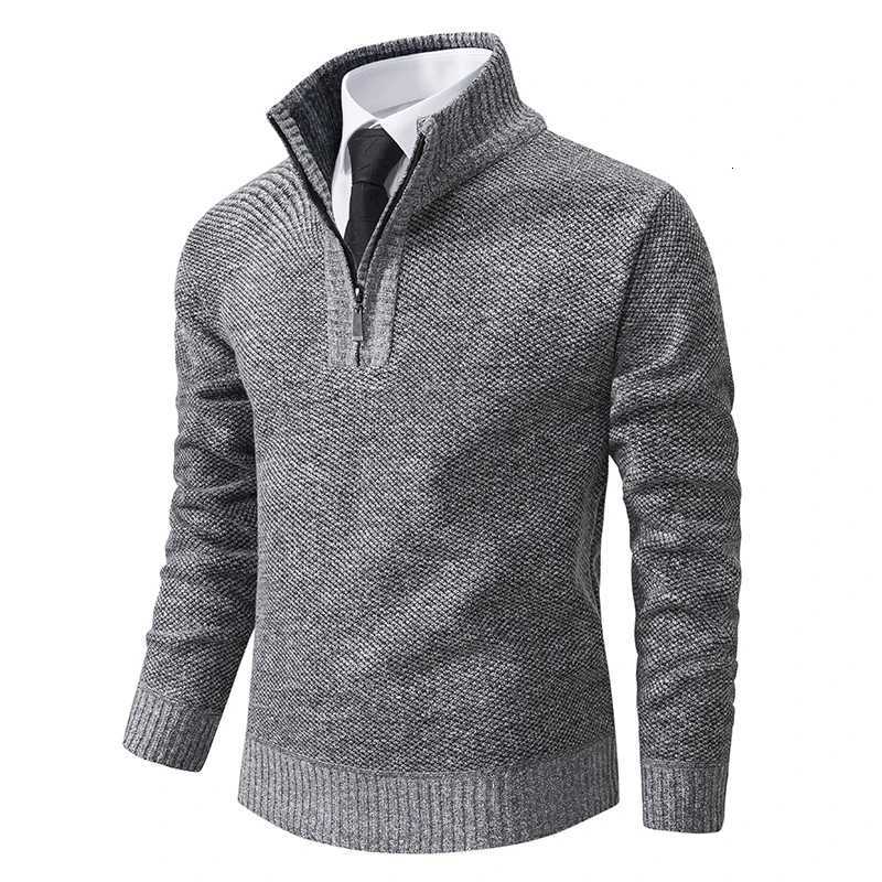 Men Turtleneck Knitted Pullover Sweater 2025 Autumn Winter Fleece Thicker Half Zipper Solid Casual Slim Fit Male Wool Sweaters W251205