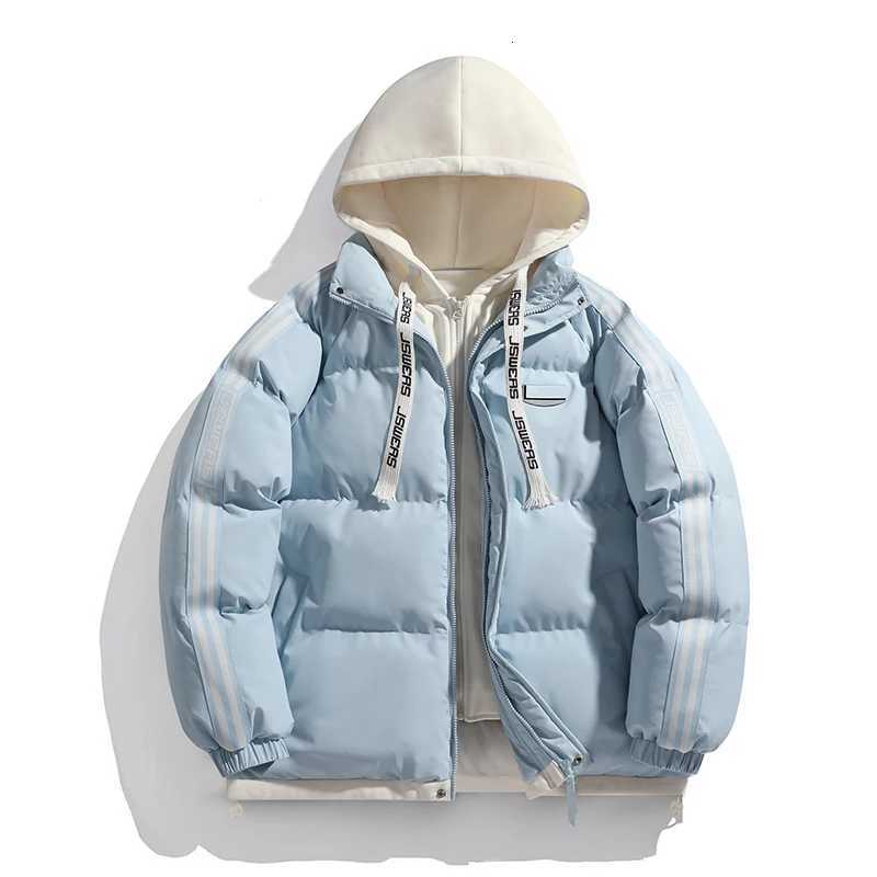 New Solid Color Hooded Couple Style Autumn Winter Trendy Hooded Fake Two-piece Jacket Windproof Thickened Warm Padded Jacket M251205