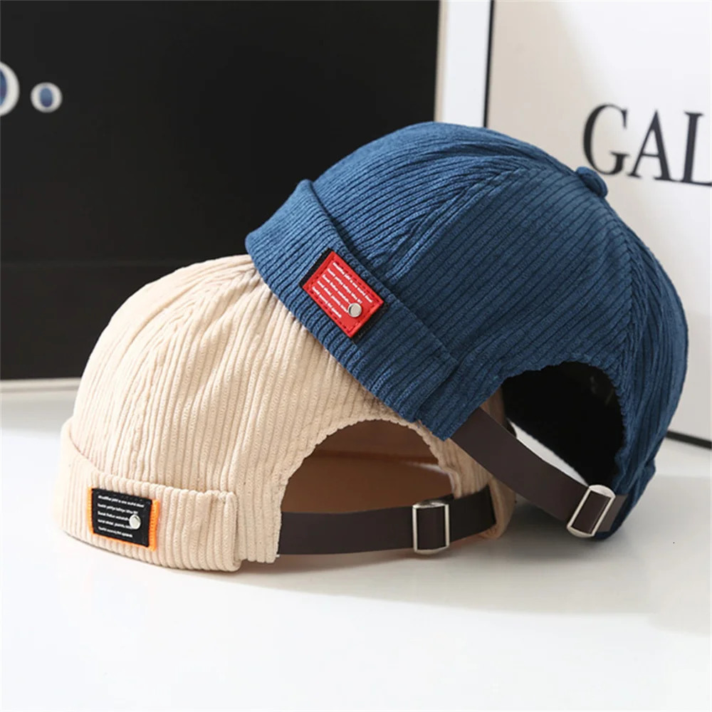 Unisex Corduroy Solid Color Brimless Caps for Men Women Streetwear Hip Hop Hats Retro Beanie Docker Caps Adjustable Dome Hats251201