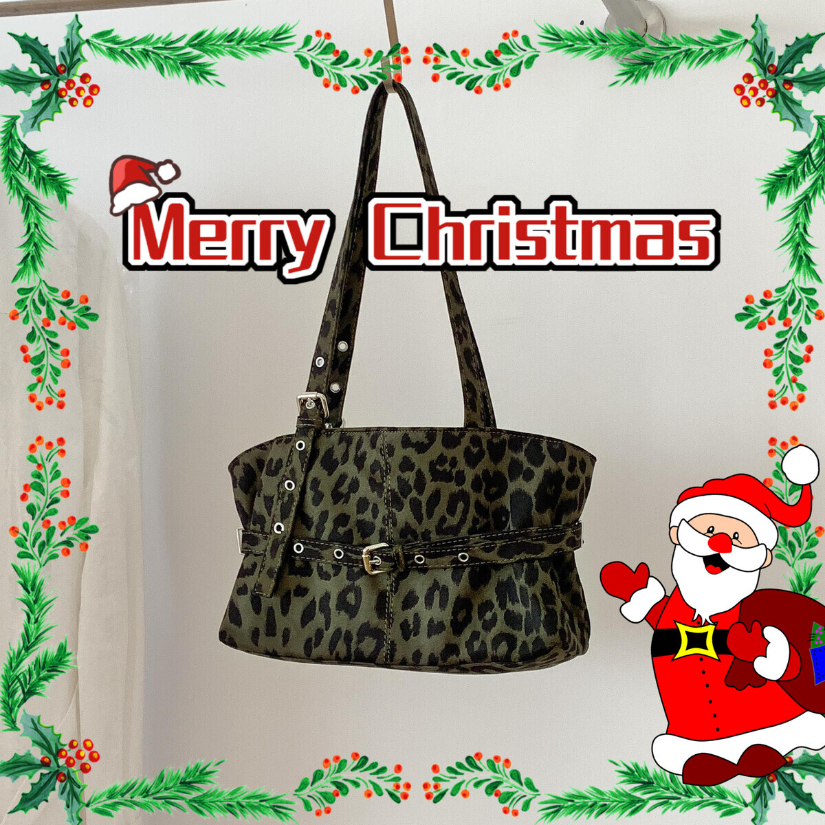 Sac à main de style moto de grande capacité pour fille épicée, cadeau de Noël, sac de luxe rétro, sac imprimé léopard avec décoration de ceinture