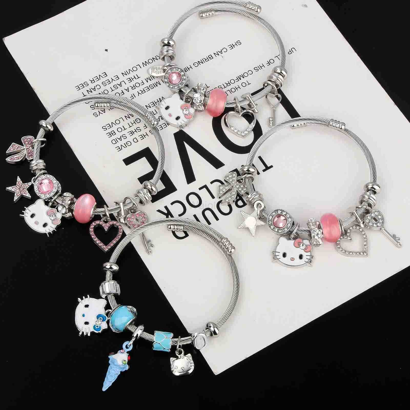 Sanrio Cartoon Mignon Hello Kitty Bracelet DIY Rose Arc Bracelets Cosplay Prop Bracelet pour Femmes Bijoux Cadeaux Filles Accessoires H2512051
