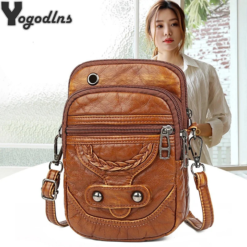 Multi-fonctionnel en cuir PU souple petit sac à bandoulière pour femmes Vintage sac à bandoulière sac à main en espèces téléphone portable Baga s
