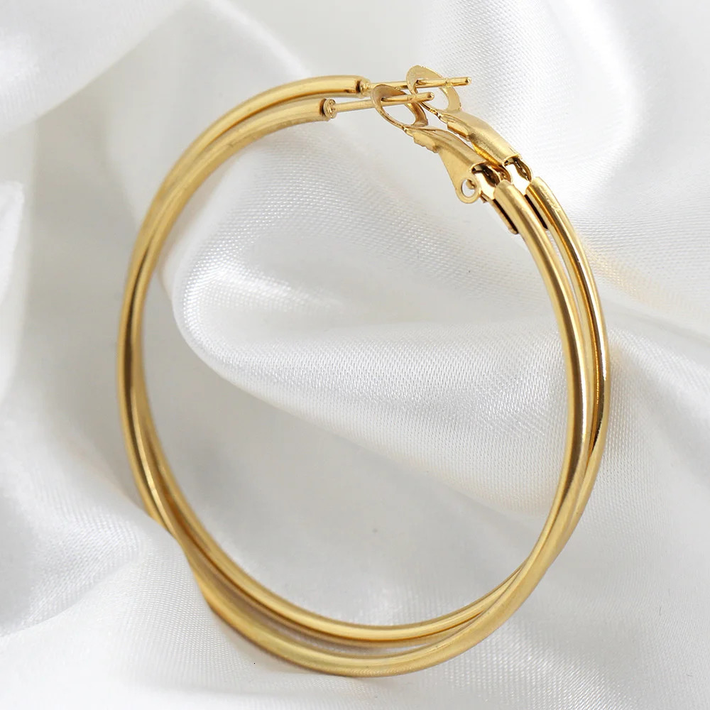 1 paire en acier inoxydable lisse grand cercle créole boucles d'oreilles pour femmes couleur or fête oreille bijoux Brincos cerceaux cadeaux 2512
