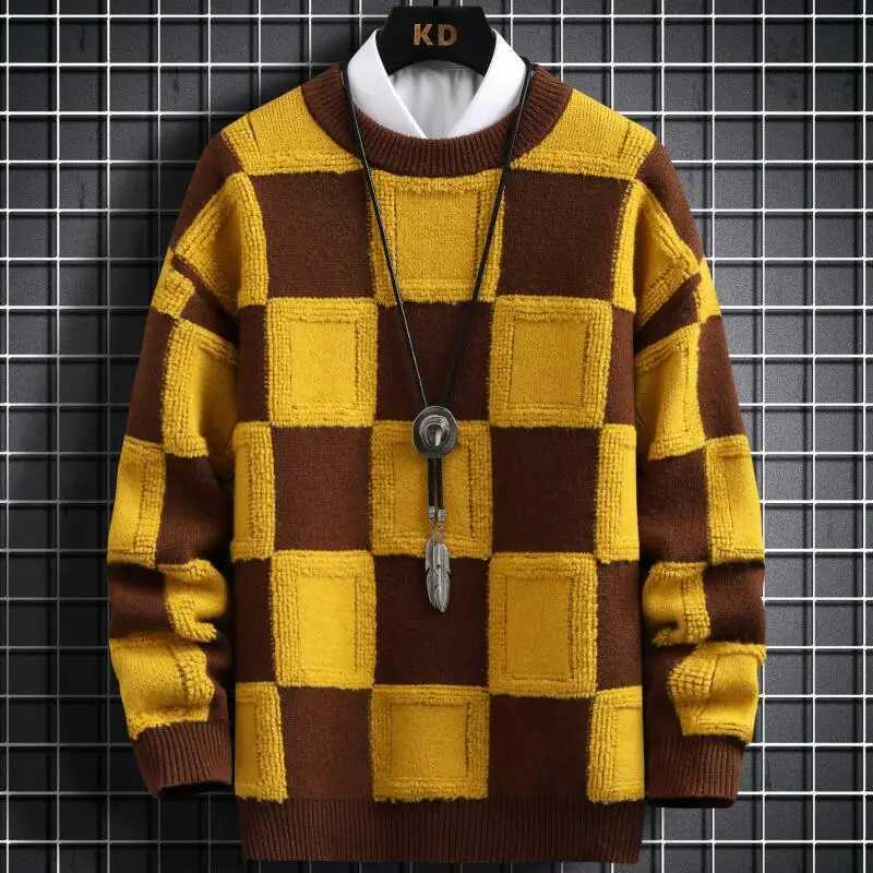 Fall/Winter Mens Brand Pullovers Sweaters High Quality Thick Warm Cashmere Sweater Men Luxury Plaid Pull Homme 2024 W251205