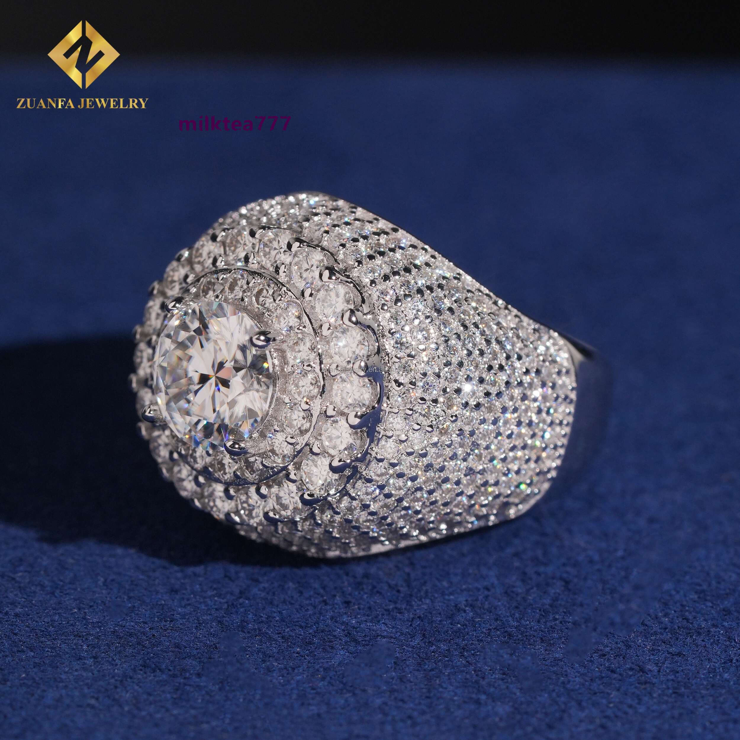 Stock en vrac aux États-Unis Entrepôt Pass Testeur de diamant Forme de fleur Certificats GRA Argent 925 VVS Moissanite Diamant Hip Hop Bague Homm
