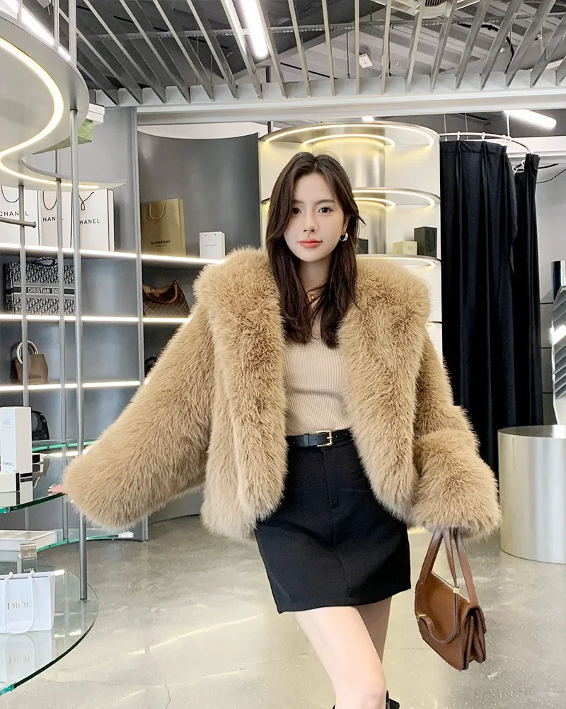 Women Faux Fur Coat Warm Winter Furry Long Sleeve Hooded Female Coats Loose Fluffy Short Fur Jacket Ladies Outwear