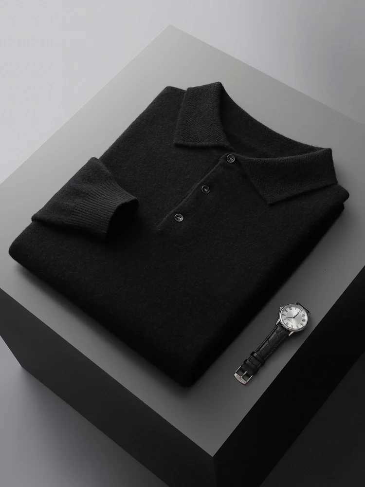 Mens Lapel Knit Pullover 00 Pure Wool Sweater Large Size Spring Autumn Winter Warm Tops Youth Casual Polo Collar T-shirt W251205