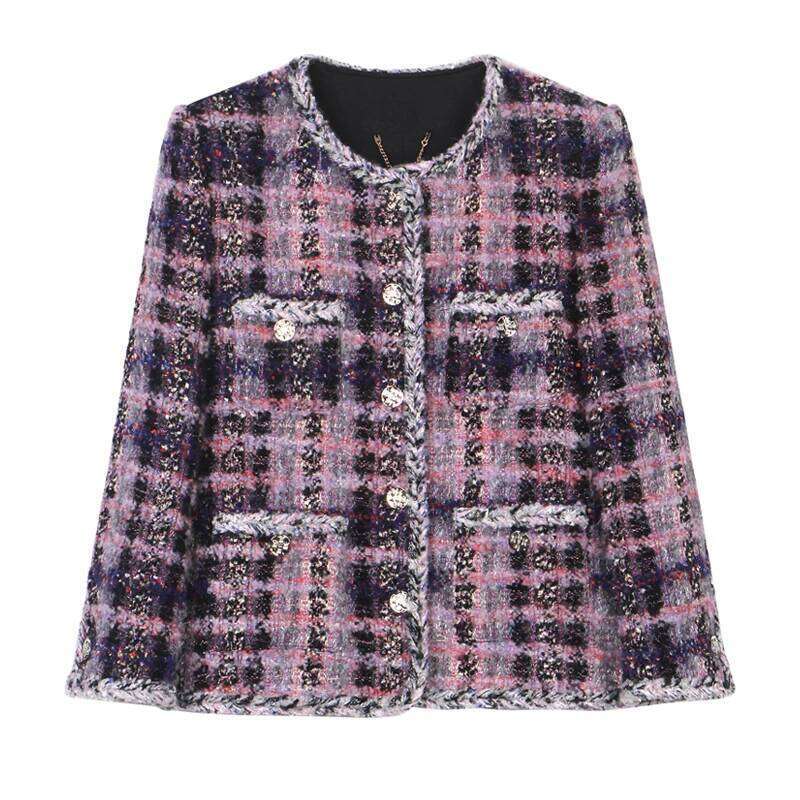 Veste de luxe française en Tweed, mi-longue, élégante, confortable et atmosphérique, brume violette, laine mélangée, Design haut de gamme, nouvel