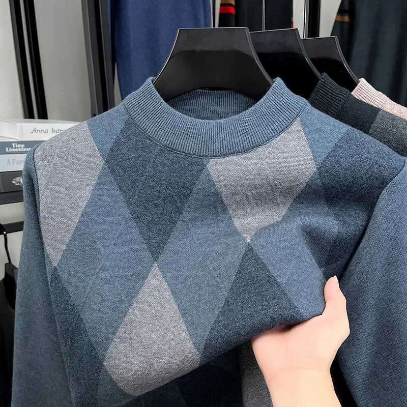 Personality plaid printed knitted sweater men round neck pullover Korean style fashion high-quality comfort autumn winter top W251205
