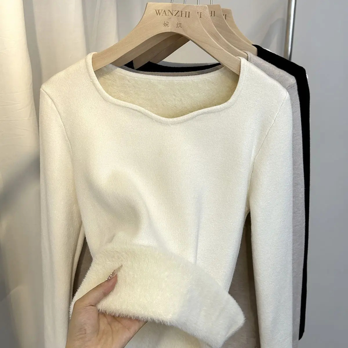 Pull chaud à col carré en flanelle pour femme, avec rembourrage épais, Design Unique et amincissant, automne/hiver 251129