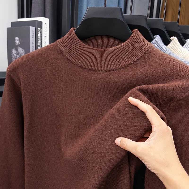 Mens Half Turtleneck Knitwear Sweater Solid Color Mock Neck Pullover Casual Autumn/Winter Sweatshirt Brand Mens Clothing W251205