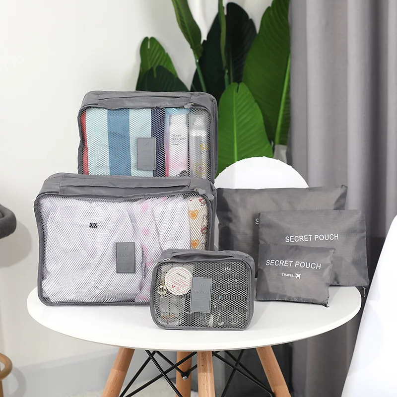 Ensemble de sacs de rangement pour vêtements de voyage, 6 pièces, organisateur de bagages Portable, Cubes d'emballage de valise avec pochette à c