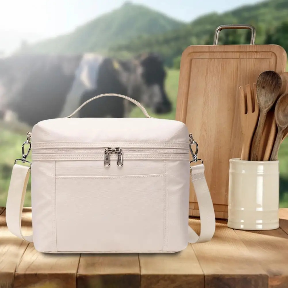 Sac à lunch isolé Boîte à lunch étanche en nylon avec sangle amovible Pochette à lunch thermique à double fermeture éclair pour les pique-niques