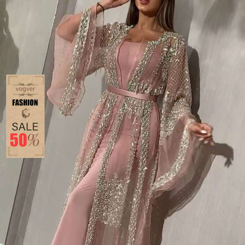 Robe de soirée pour femmes Designer de luxe 2026 Printemps Automne Nouvelle mode féminine Gold Stamping évasée Sexy Robe longue Châle Robe de soi