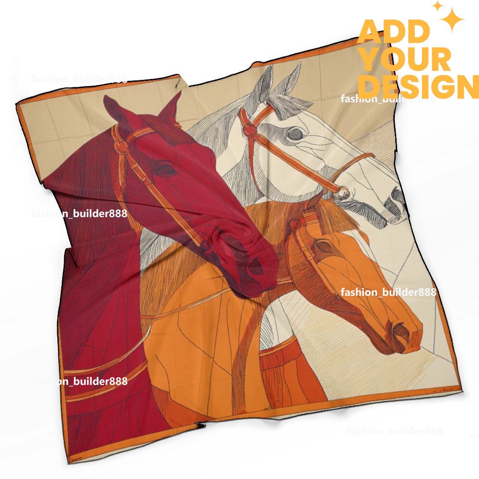 Designer personnalisé H cou écharpe pour motif de cheval de luxe femmes soyeux foulards cheveux bandanas carré écharpe accessoires de mode léger