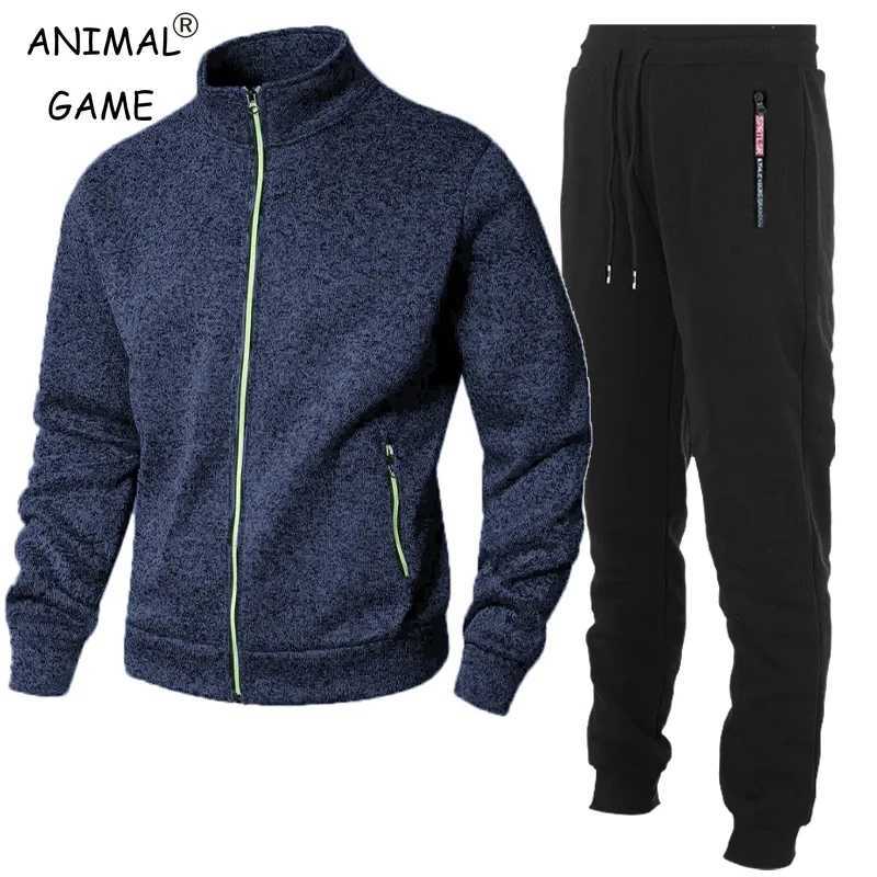 2 pièces hommes Stand Sweatshirts Cardigan à fermeture éclair manteaux en plein air à manches longues Streetwear Sport chaud surdimensionné Baggy