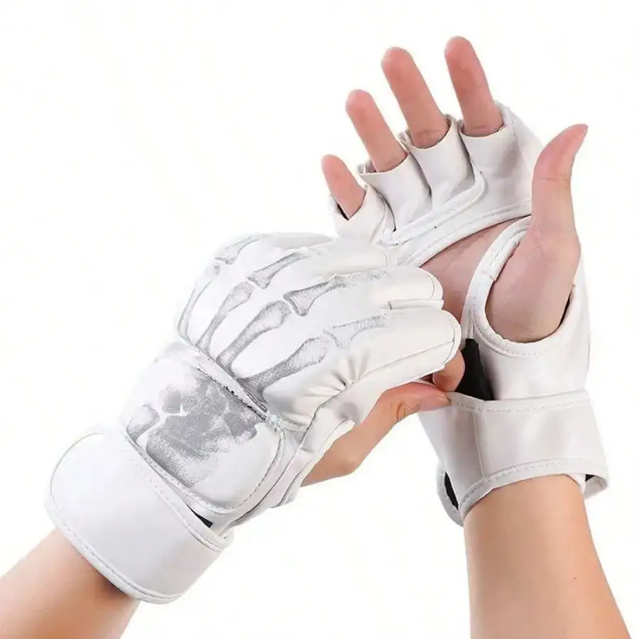 Gants de boxe MMA pour adultes, demi-doigt, en PU, poignet réglable, ajustement sécurisé pour l'entraînement, sacs de boxe, 3 couleurs, 251204