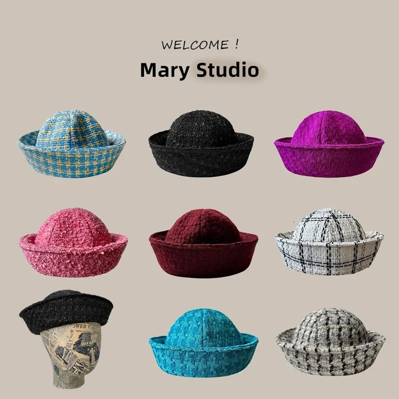 Fall Elegant Tweed Berets for Women Sailor Hat Japanese Versatile Naval Winter Fashion Party Warm Cute Jk Y2K Bucket Hat251201