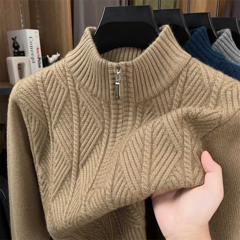Pull en laine épais pour hommes, avec col mi-haut et fermeture éclair, aiguille grossière, décontracté, à la mode, W251205, nouvelle collection 2