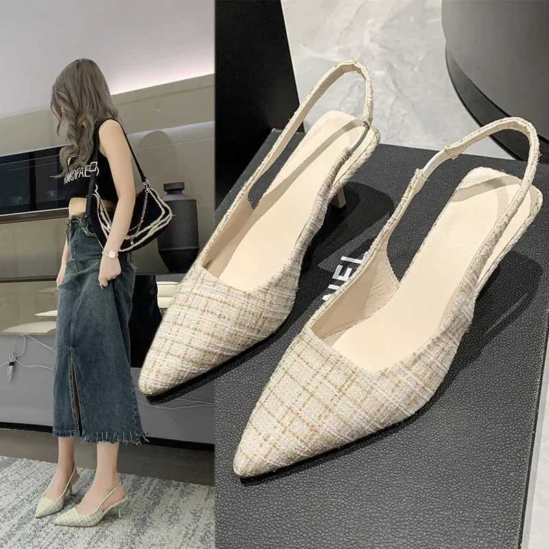 Pop mer sel bleu pointu sandales à talons hauts pour les femmes dos creux demi-tête chaussures simples mode polyvalent chaussures décontractées W